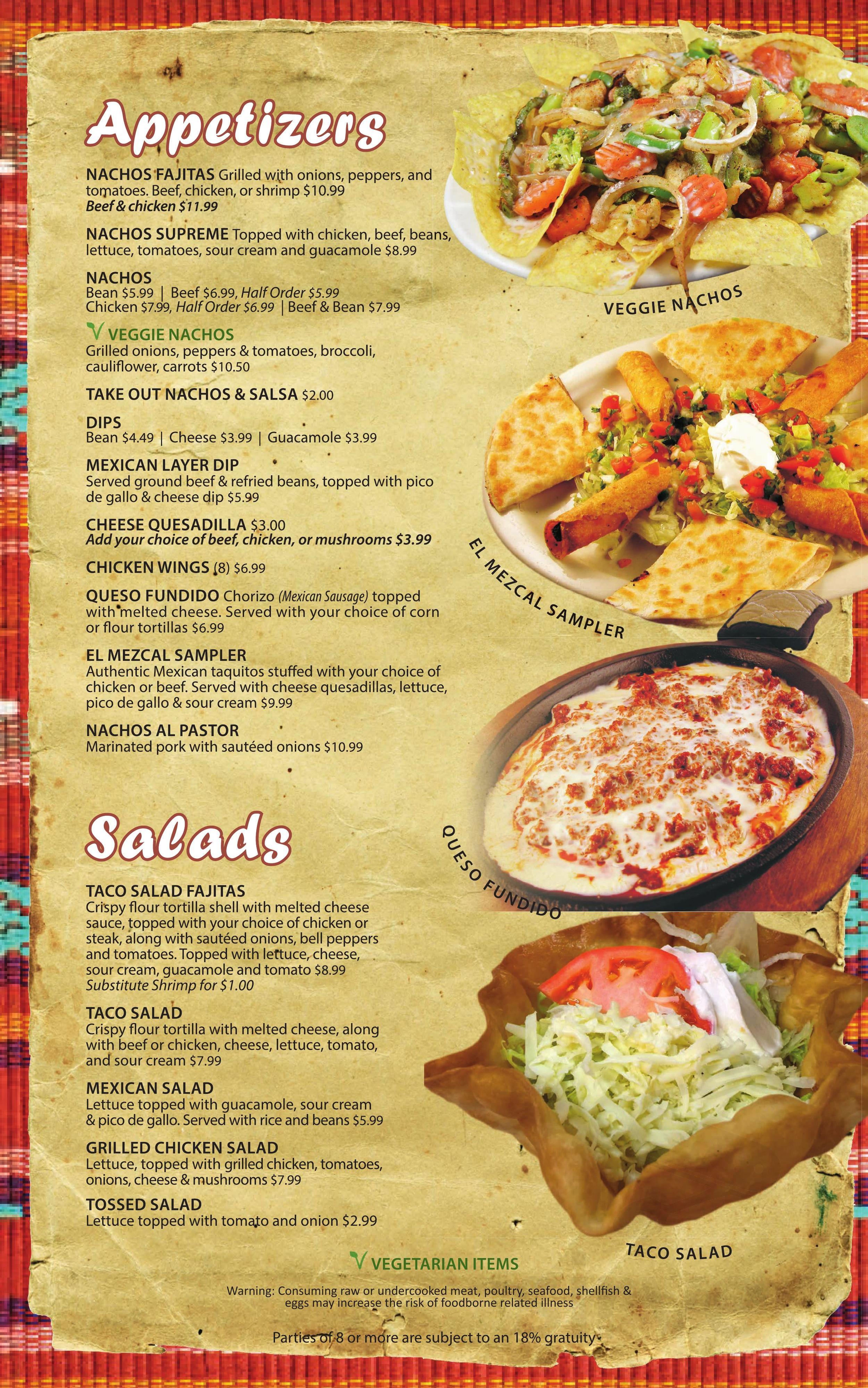 Our Menu El Mezcal Authentic Mexican Food