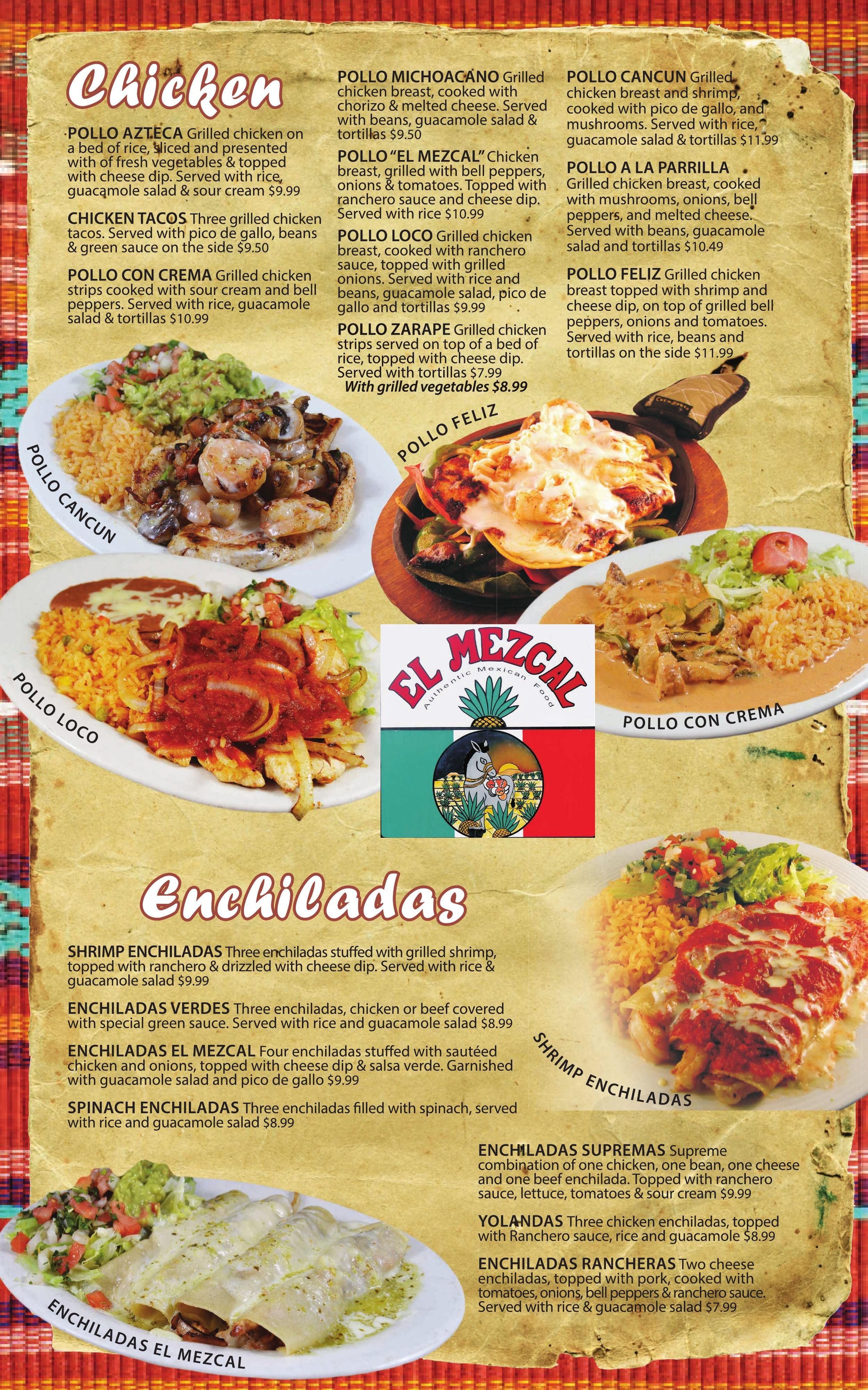 Our Menu El Mezcal Authentic Mexican Food